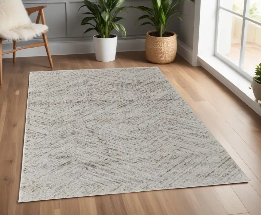 Ivory and Brown Geometric Power Loom Area Rug Photo 1