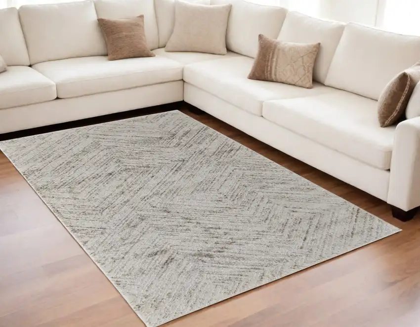 Ivory and Brown Geometric Power Loom Area Rug Photo 1