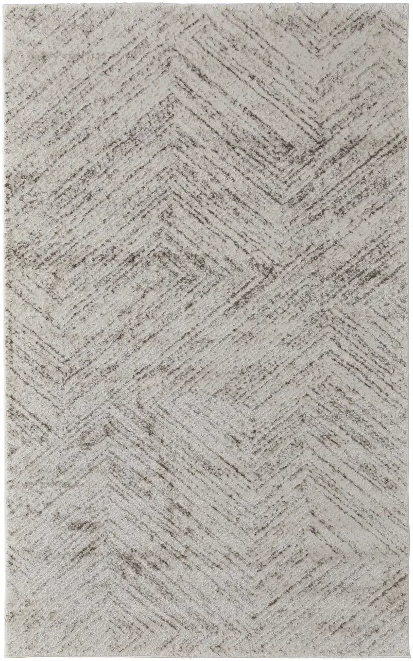 Ivory and Brown Geometric Power Loom Area Rug Photo 4