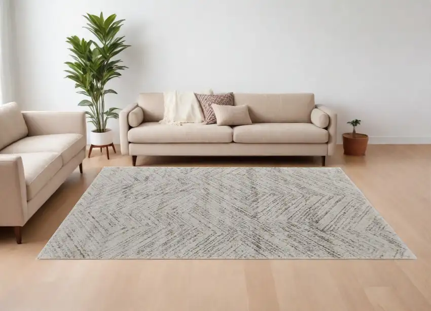 Ivory and Brown Geometric Power Loom Area Rug Photo 1
