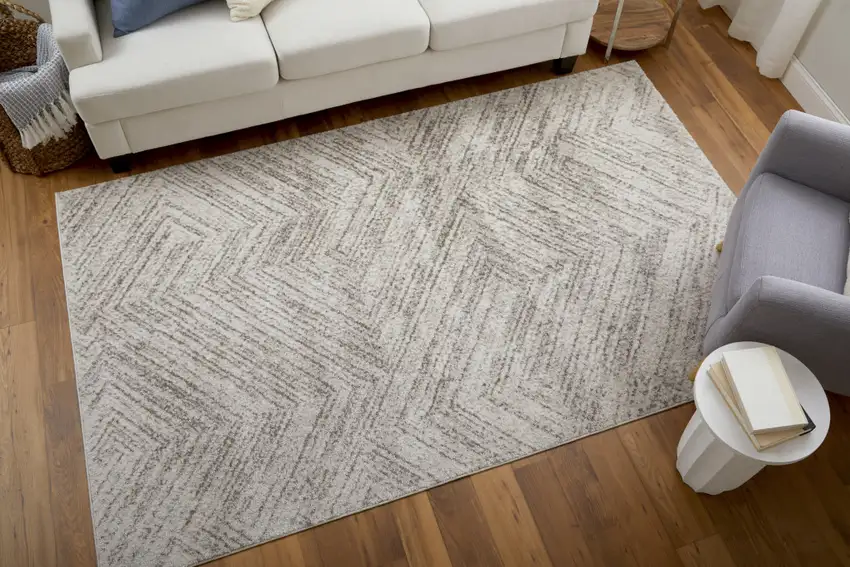 Ivory and Brown Geometric Power Loom Area Rug Photo 9