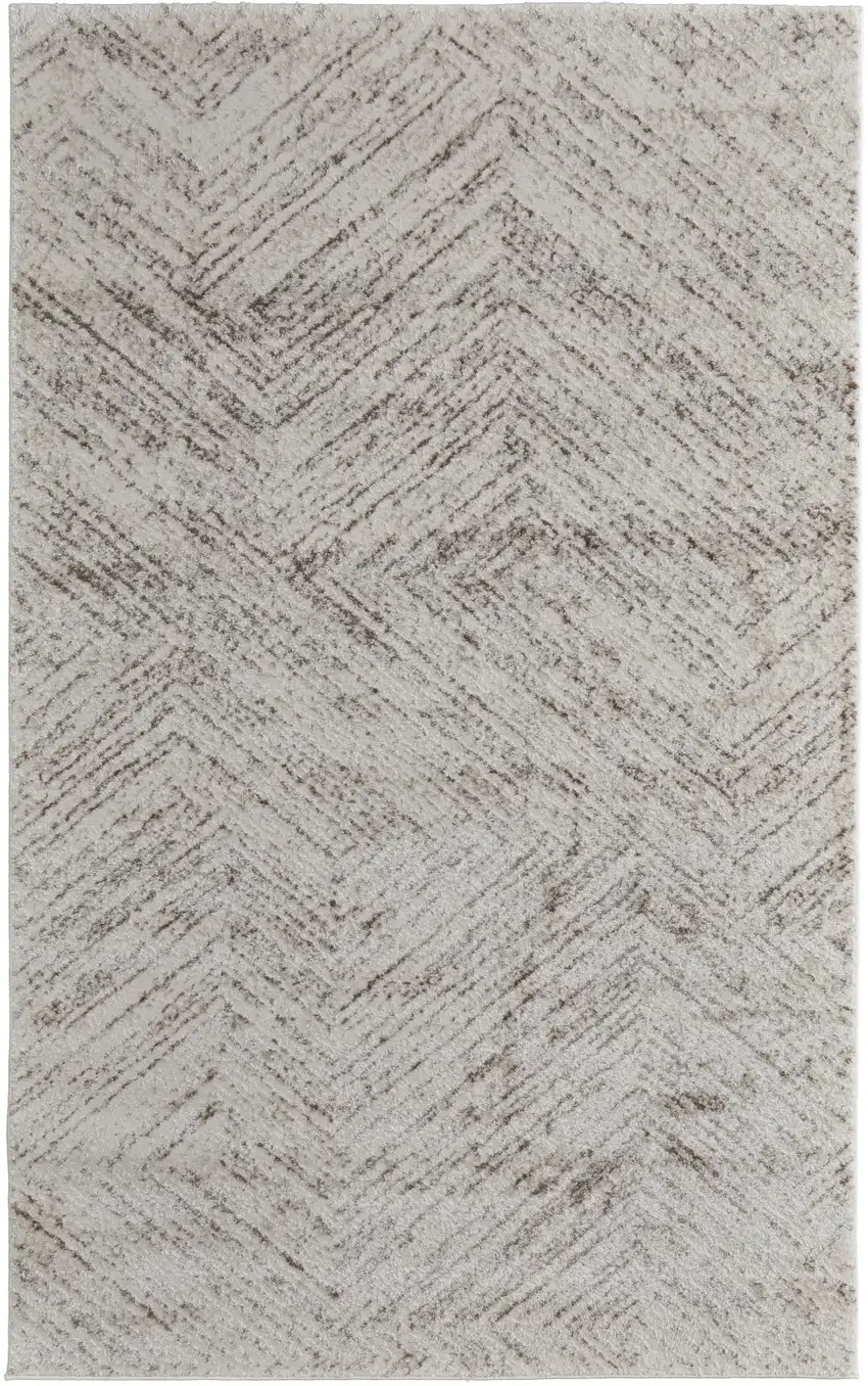 Ivory and Brown Geometric Power Loom Area Rug Photo 6