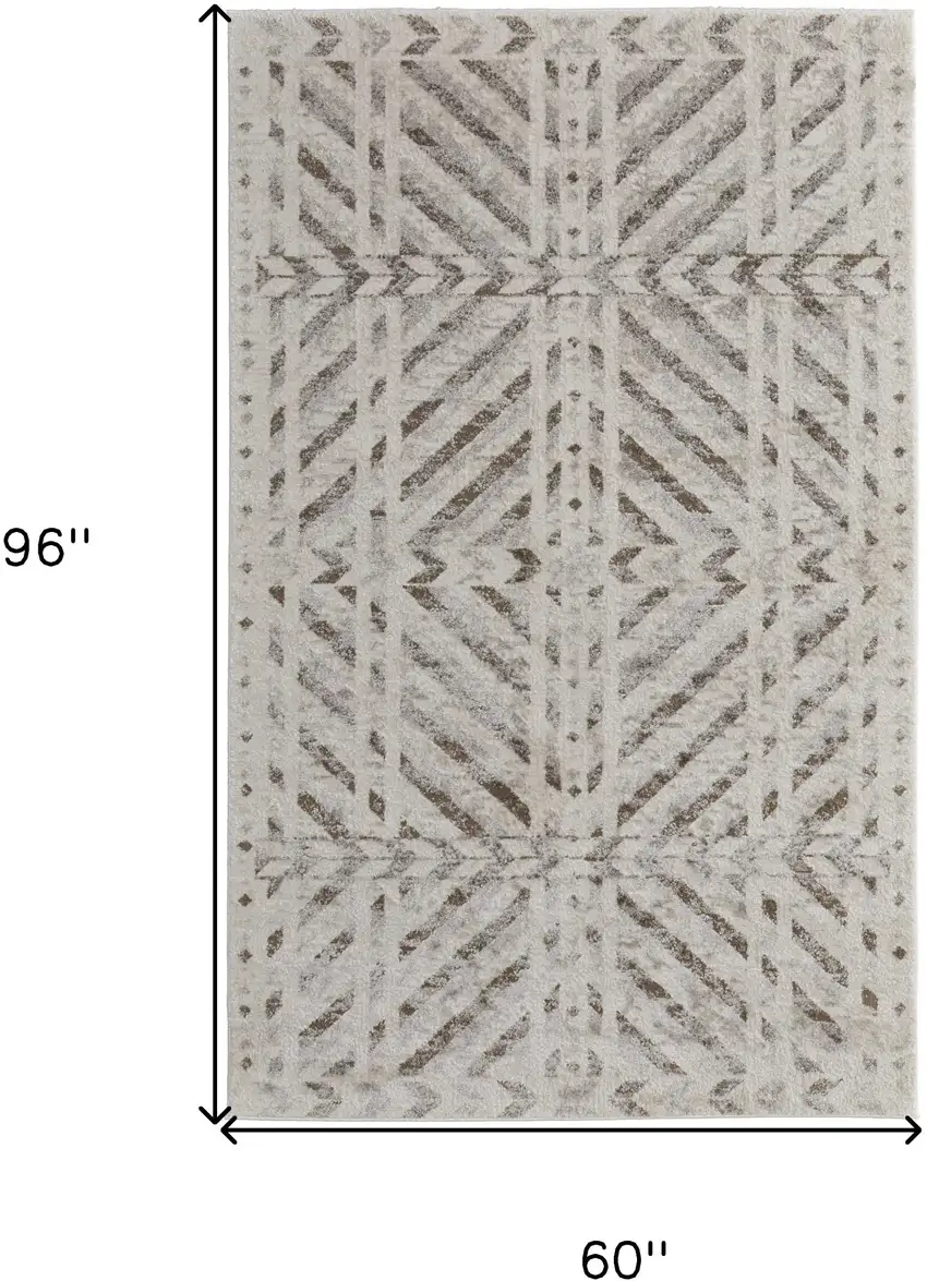 Ivory and Brown Geometric Power Loom Area Rug Photo 3
