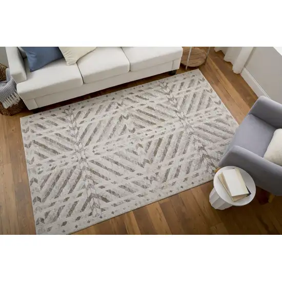 Ivory and Brown Geometric Power Loom Area Rug Photo 9