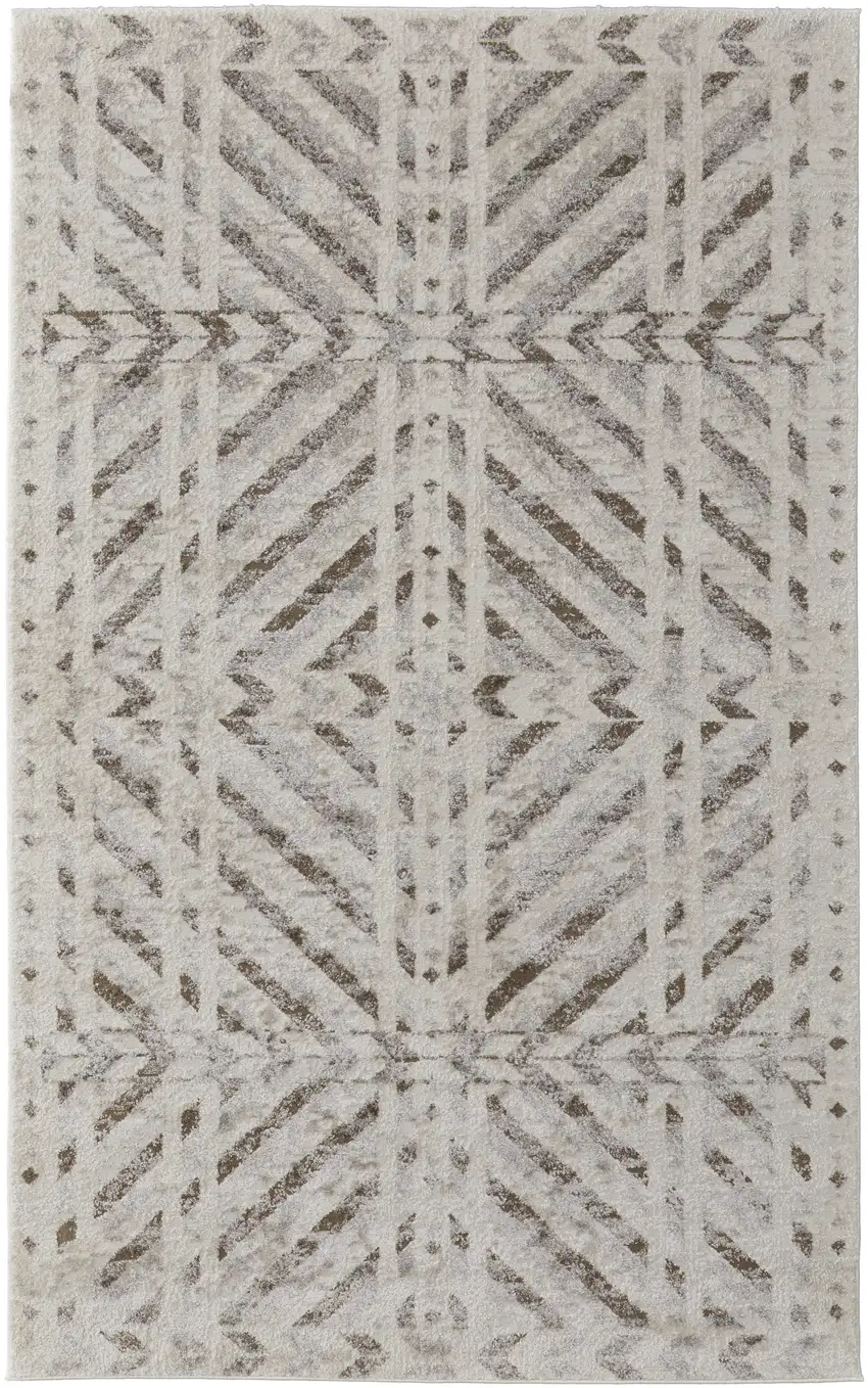 Ivory and Brown Geometric Power Loom Area Rug Photo 2
