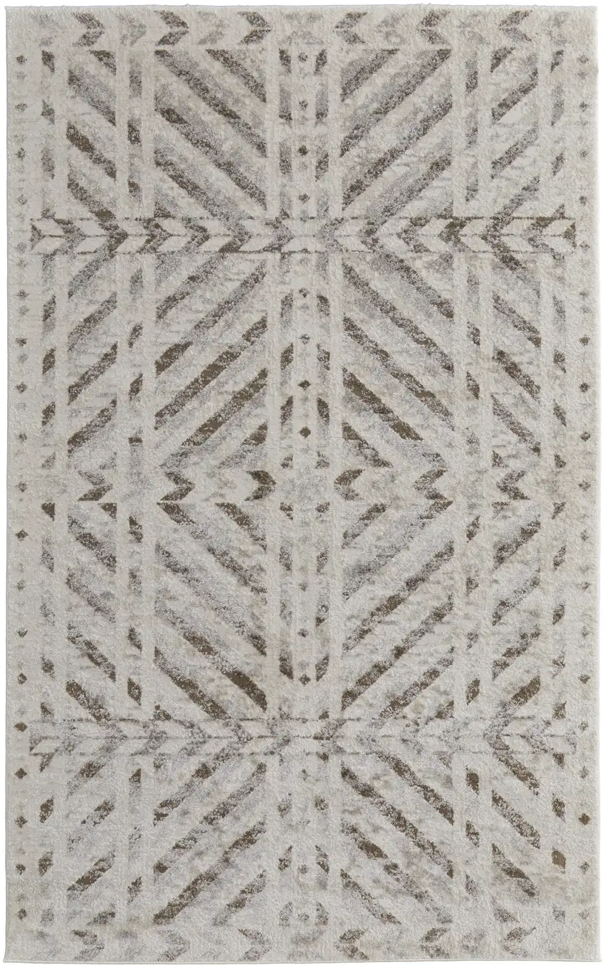 Ivory and Brown Geometric Power Loom Area Rug Photo 5