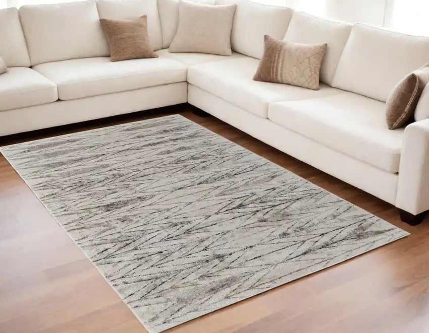 Ivory and Brown Geometric Power Loom Area Rug Photo 1