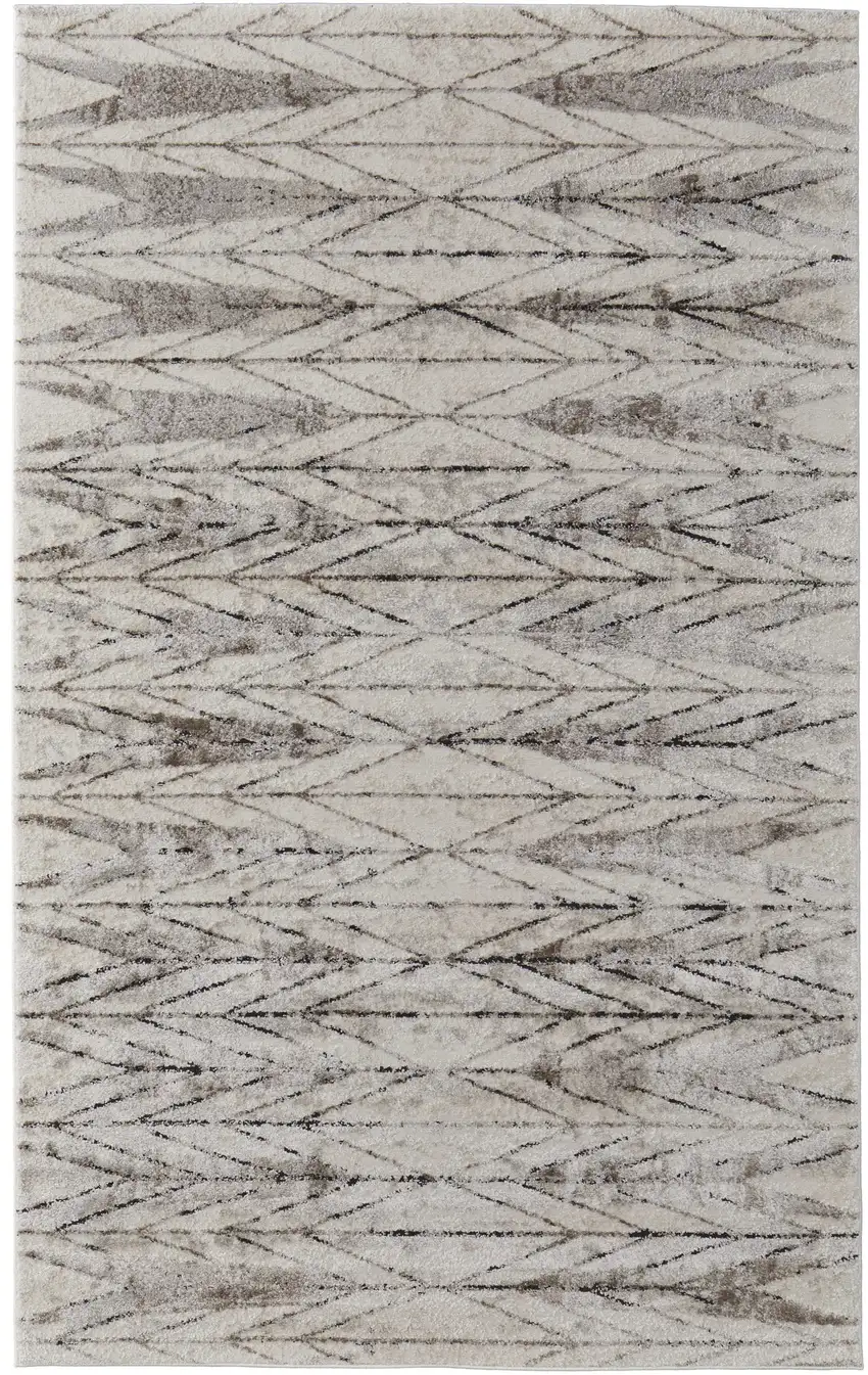 Ivory and Brown Geometric Power Loom Area Rug Photo 2