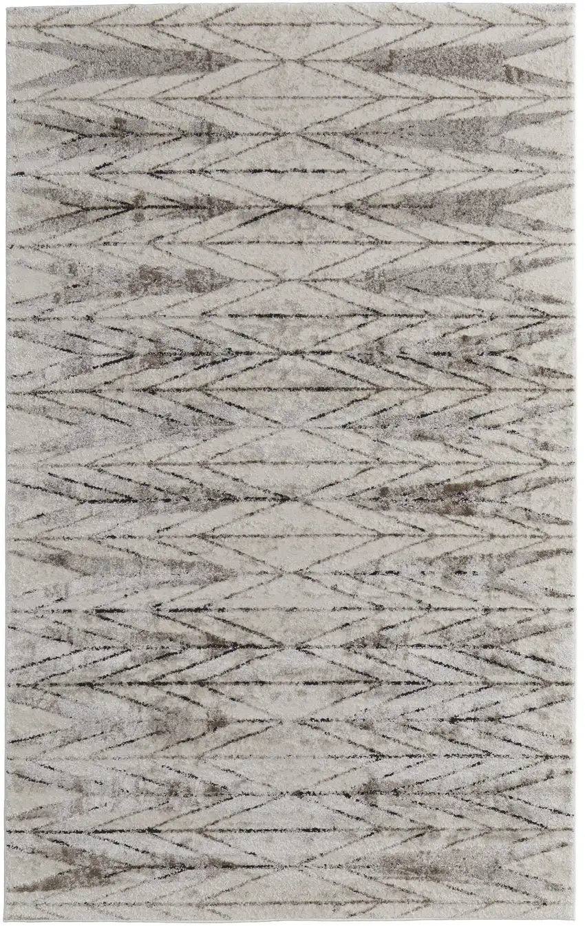 Ivory and Brown Geometric Power Loom Area Rug Photo 6