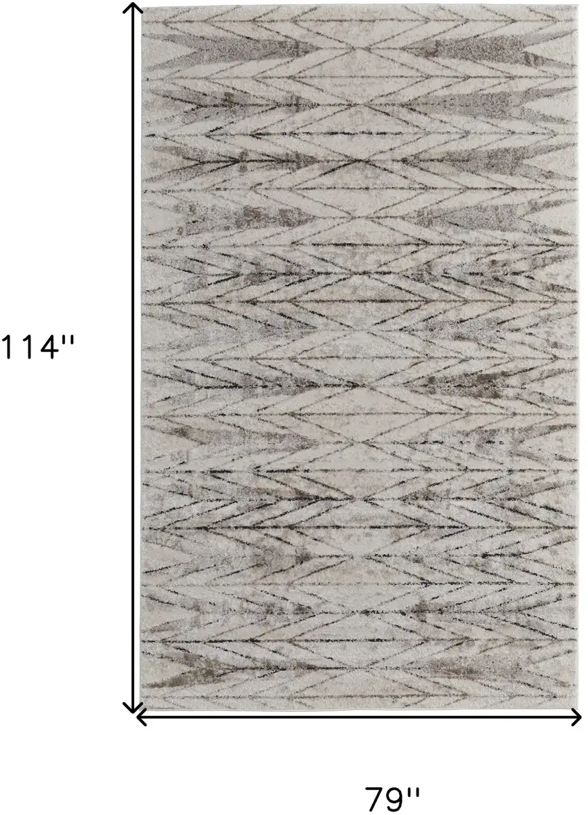 Ivory and Brown Geometric Power Loom Area Rug Photo 3