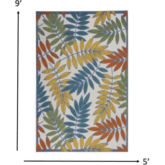 Ivory and Colored Leaves Indoor Outdoor Runner Rug Photo 3