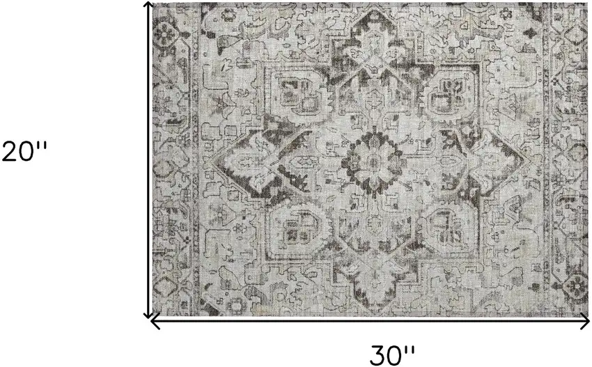 Ivory and Dark Brown Oriental Washable Non Skid Indoor Outdoor Area Rug Photo 3