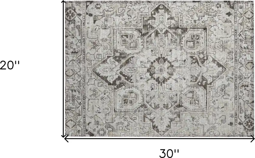 Ivory and Dark Brown Oriental Washable Non Skid Indoor Outdoor Area Rug Photo 3