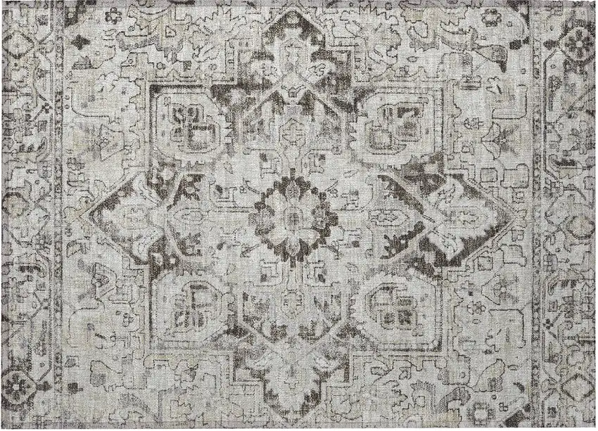 Ivory and Dark Brown Oriental Washable Non Skid Indoor Outdoor Area Rug Photo 5