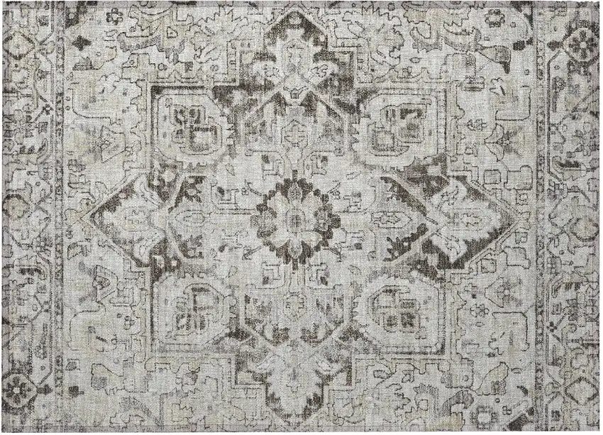 Ivory and Dark Brown Oriental Washable Non Skid Indoor Outdoor Area Rug Photo 4