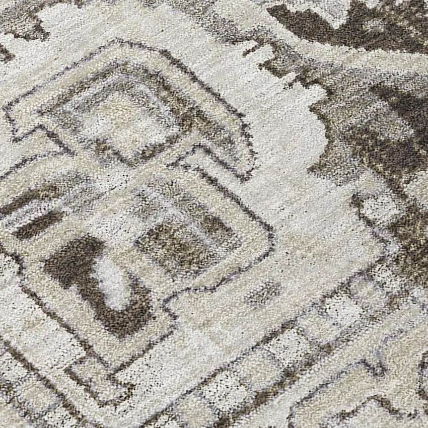 Ivory and Dark Brown Oriental Washable Non Skid Indoor Outdoor Area Rug Photo 8