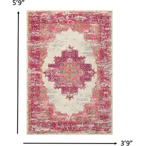 Photo of Ivory and Fuchsia Distressed Area Rug
