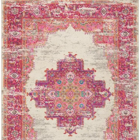 Ivory And Fuchsia Oriental Distressed Area Rug Photo 1