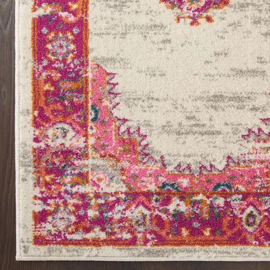 Ivory And Fuchsia Oriental Distressed Area Rug Photo 9