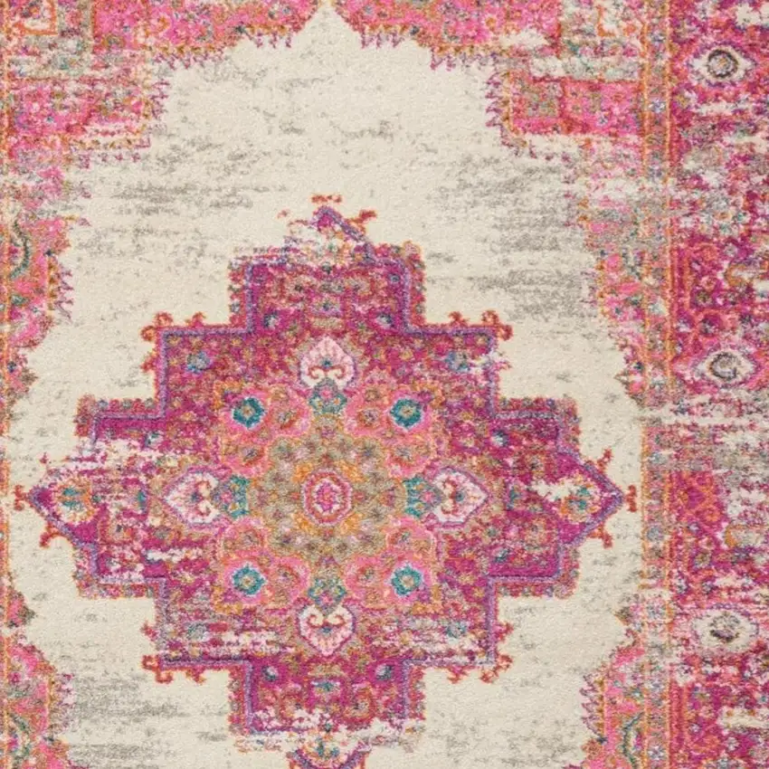 Ivory And Fuchsia Oriental Distressed Area Rug Photo 7
