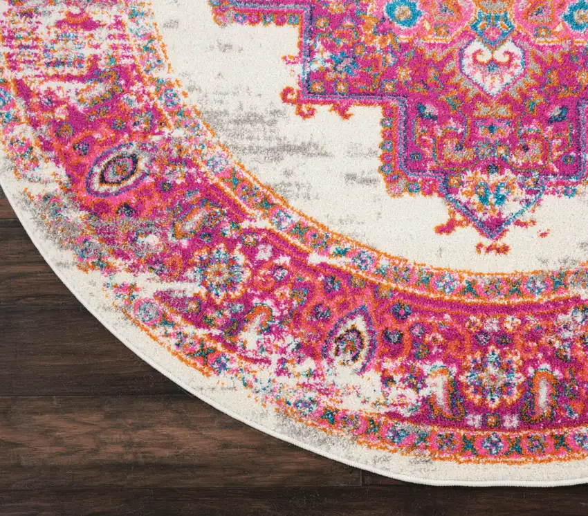4' Fuchsia Round Power Loom Area Rug Photo 2