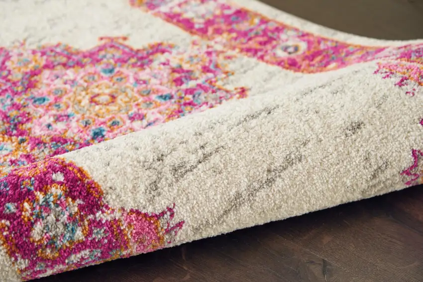 Ivory And Fuchsia Oriental Distressed Area Rug Photo 7
