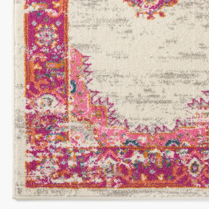 Ivory And Fuchsia Oriental Distressed Area Rug Photo 8