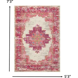 Photo of Ivory and Fuchsia Distressed Area Rug
