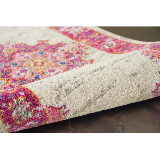 Ivory And Fuchsia Oriental Distressed Area Rug Photo 8