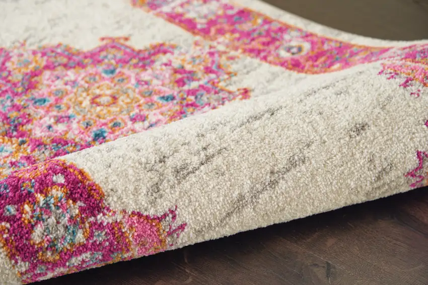 Ivory And Fuchsia Oriental Distressed Area Rug Photo 4