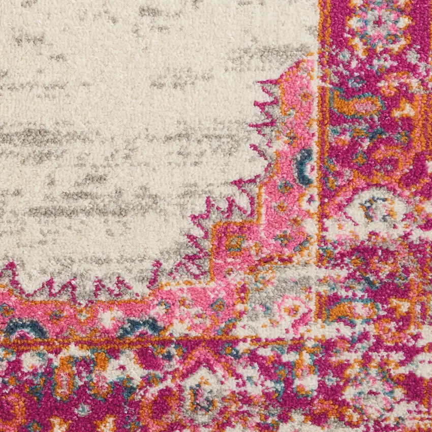 Ivory And Fuchsia Oriental Distressed Area Rug Photo 1