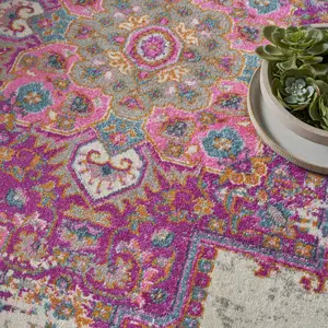 Photo of Ivory and Fuchsia Distressed Area Rug