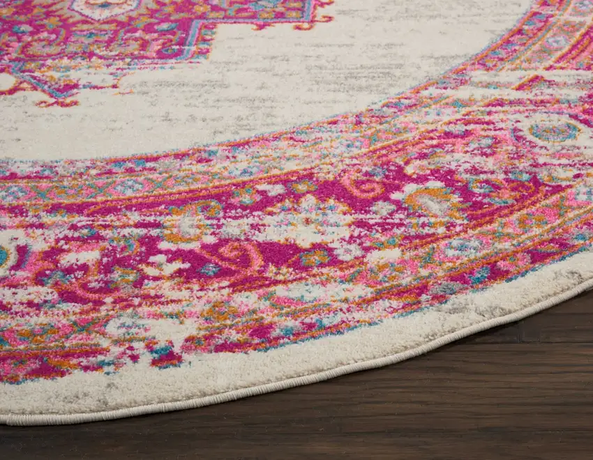 Ivory and Fuchsia Distressed Area Rug Photo 5