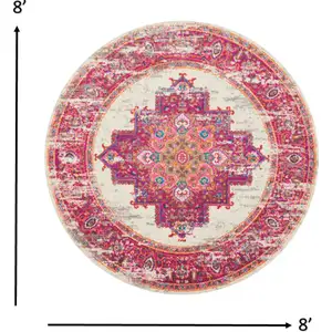 Photo of Ivory and Fuchsia Distressed Area Rug