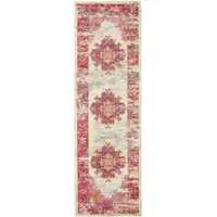 Photo of Ivory and Fuchsia Distressed Runner Rug