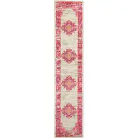 Photo of Ivory and Fuchsia Distressed Runner Rug