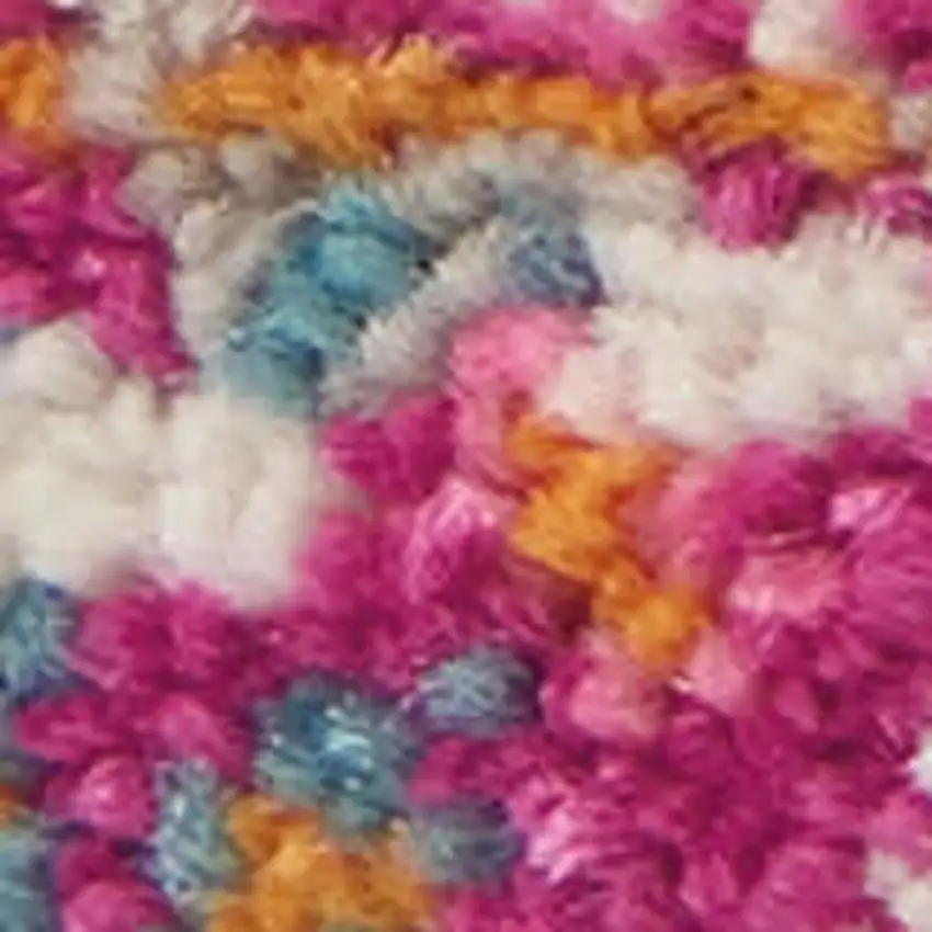 10' Ivory And Fuchsia Oriental Distressed Runner Rug Photo 1