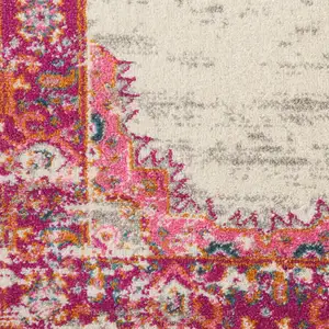 Photo of Ivory and Fuchsia Distressed Runner Rug