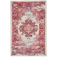 Photo of Ivory and Fuchsia Distressed Scatter Rug