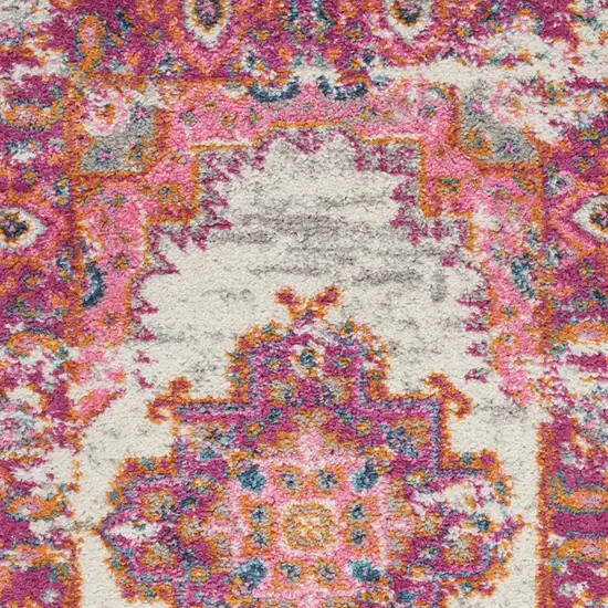 Ivory And Fuchsia Oriental Distressed Area Rug Photo 5
