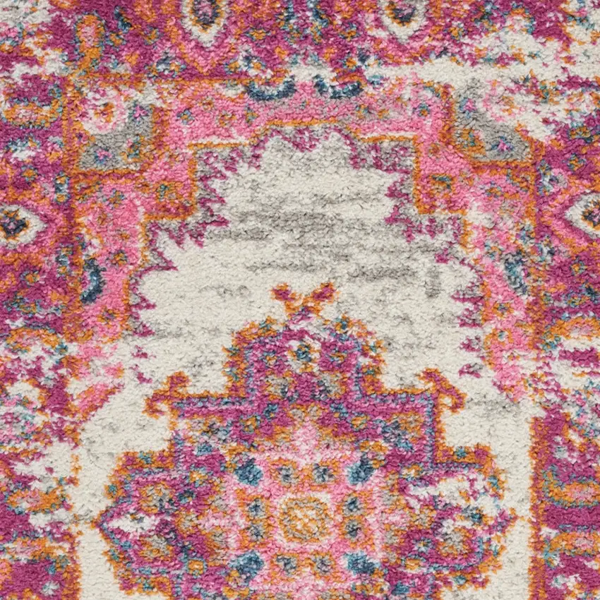 Ivory And Fuchsia Oriental Distressed Area Rug Photo 5
