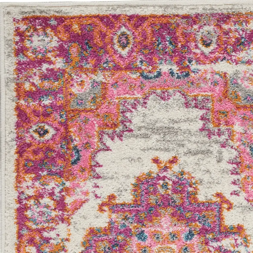 Ivory And Fuchsia Oriental Distressed Area Rug Photo 5