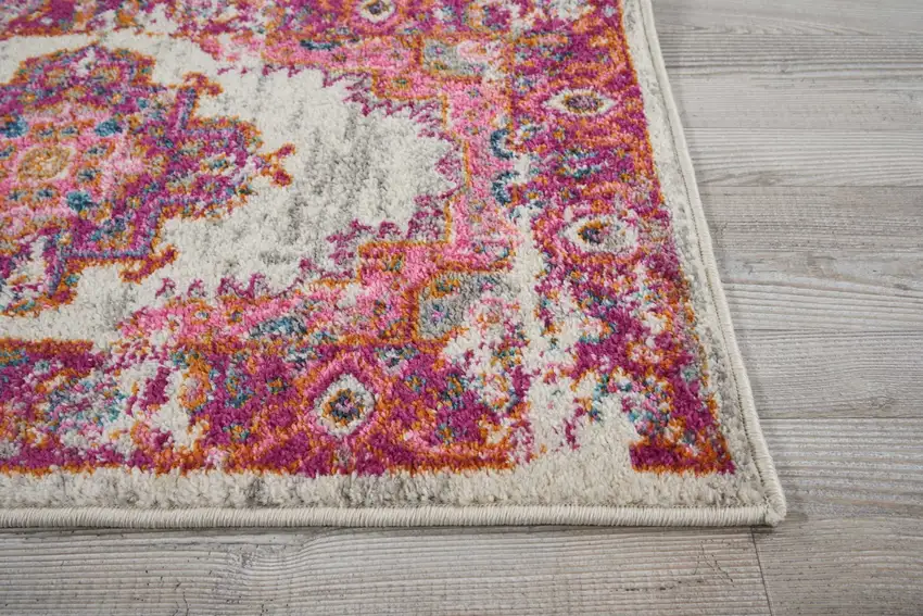 Ivory and Fuchsia Distressed Scatter Rug Photo 6
