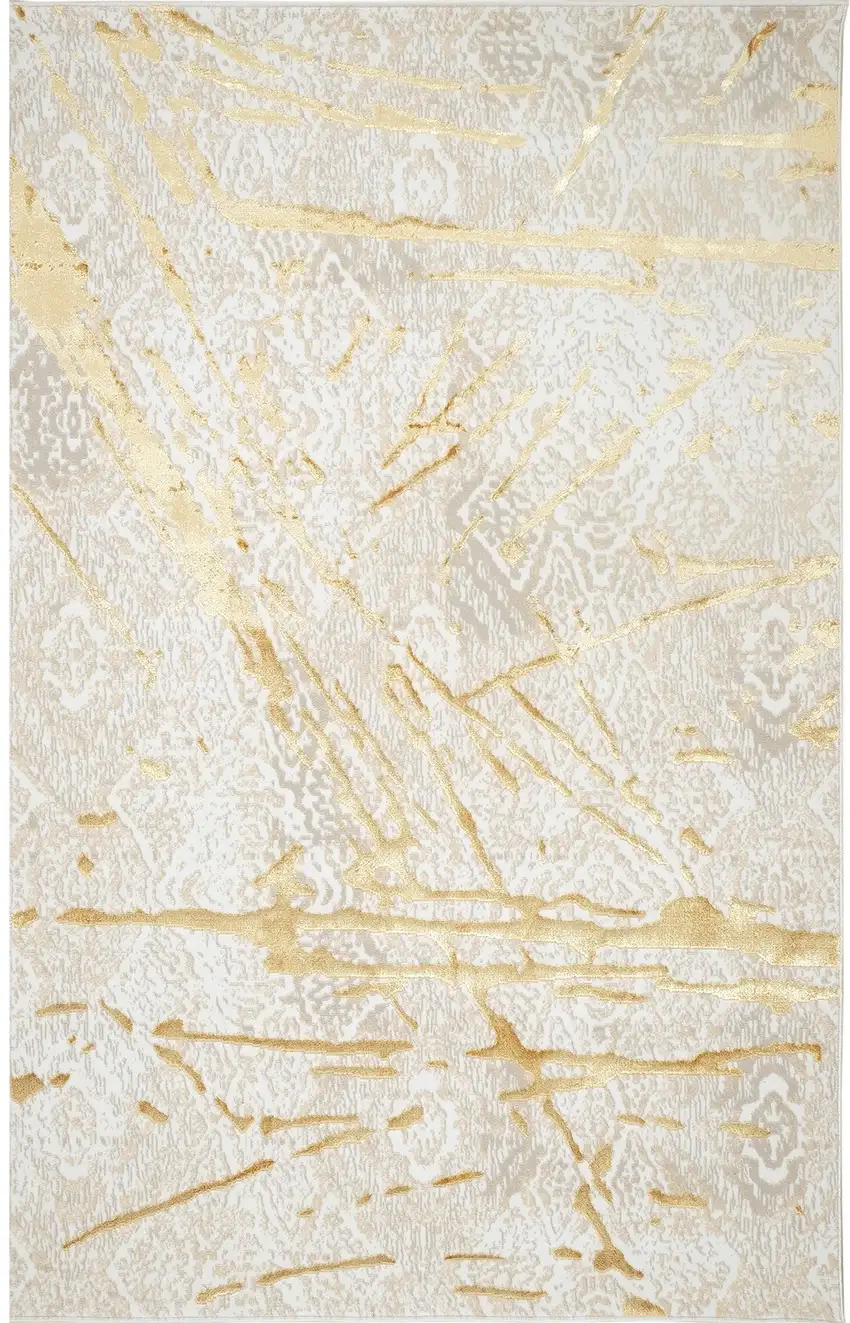 Ivory and Gold Abstract Area Rug Photo 1