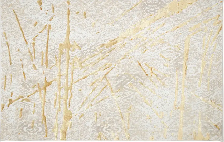 Ivory and Gold Abstract Area Rug Photo 3