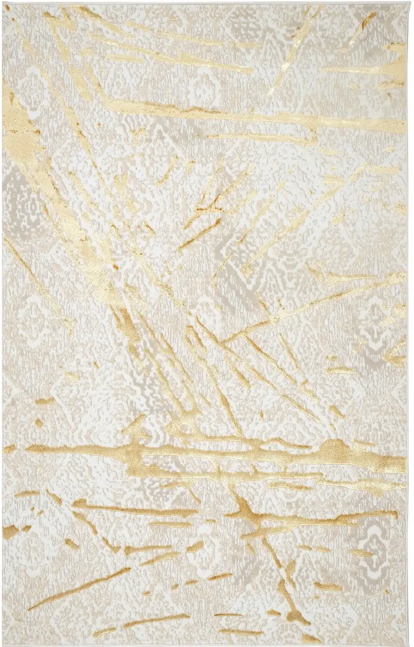 Ivory and Gold Abstract Area Rug Photo 1