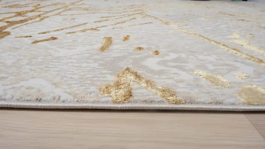 Ivory and Gold Abstract Area Rug Photo 5