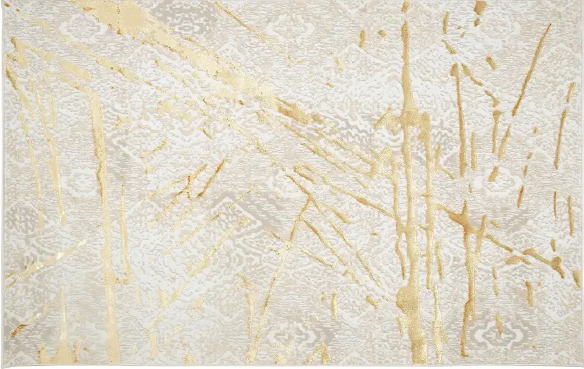 Ivory and Gold Abstract Area Rug Photo 6