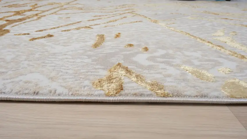 Ivory and Gold Abstract Area Rug Photo 5