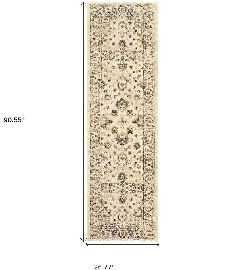 Ivory and Gold Distressed Indoor Runner Rug Photo 5